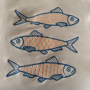 (M) Uniqlo blush pink Sweatshirt with Blue and Orange Sardine custom Embroidery
